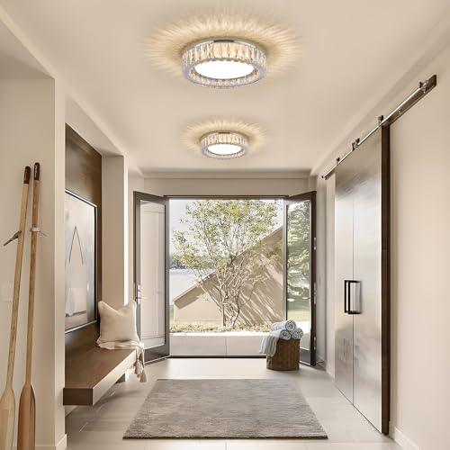 15 Inch Modern Chrome Crystal Flush Mount Chandelier