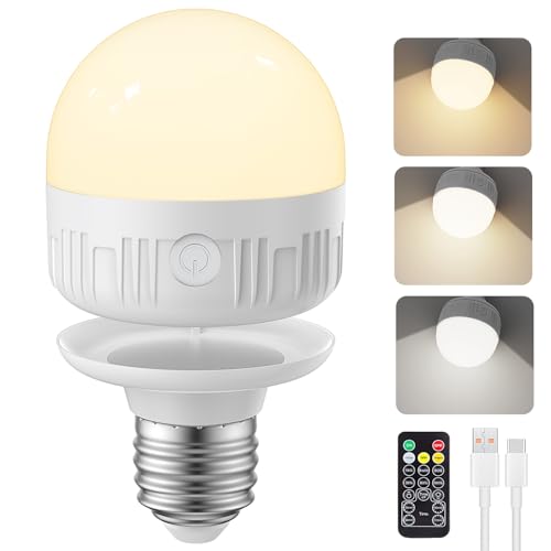 1PC Rechargeable Light Bulbs with Remote Control Timer and 3 Color Temperature Rechargeable Battery Operated Light Bulb