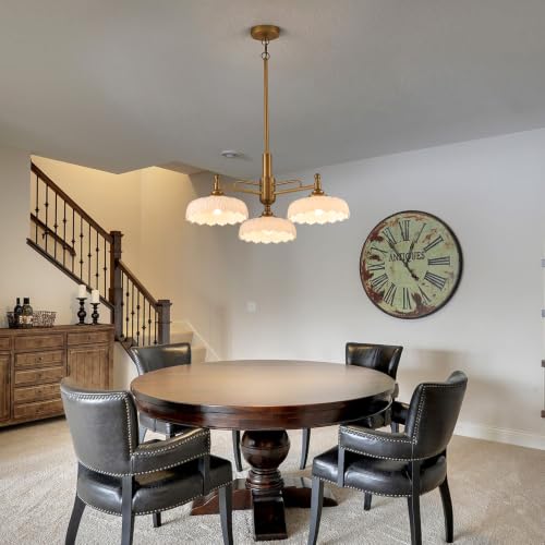 Chandelier Pendant Lights Fixture Vintage Pendant Lighting Fixtures 3 Lights Brass Chandelier E26 Base White Glass Hanging Lamp for Kitchen Island Dining Room Living Room