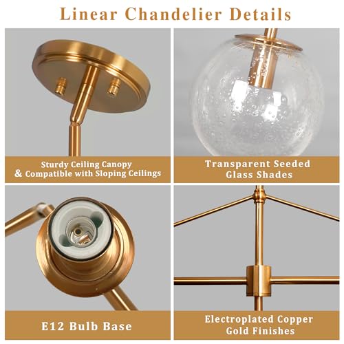 Modern Gold Linear Chandelier 5 Lights Dining Room Chandelier Over Table