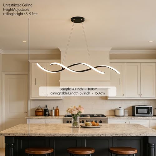 Matte Black Dimmable Pendant Light for Dining Room 43" Over Table