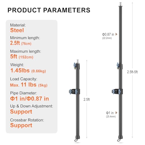 Lincostore 2.5ft to 5ft Adjustable Overhead Light Boom Arm