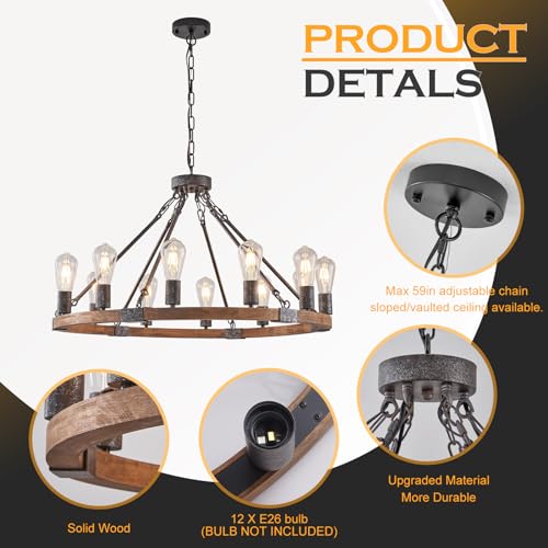Farmhouse Wagon Wheel Chandelier 31" 12
