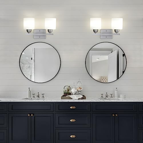 Stainless Steel Milk Glass Vanity Lights for Bathroom