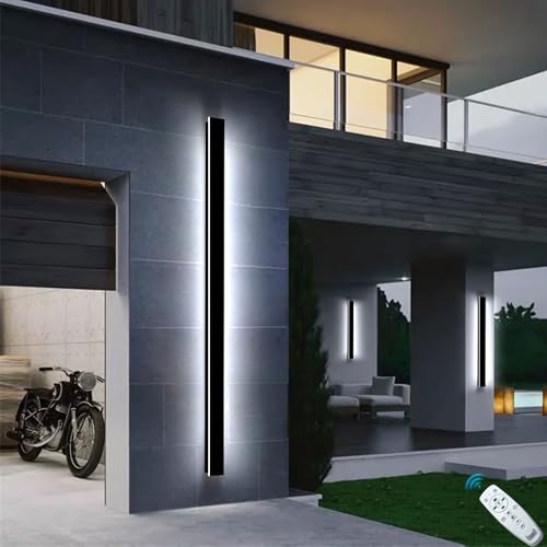 2 Pcs 71inch Modern Outdoor Wall Light Black Long Outdoor Wall Sconce with Remote Control Dimmable IP65 Waterproof Linear Outside Light Fixtures for House Garage (2 Count)