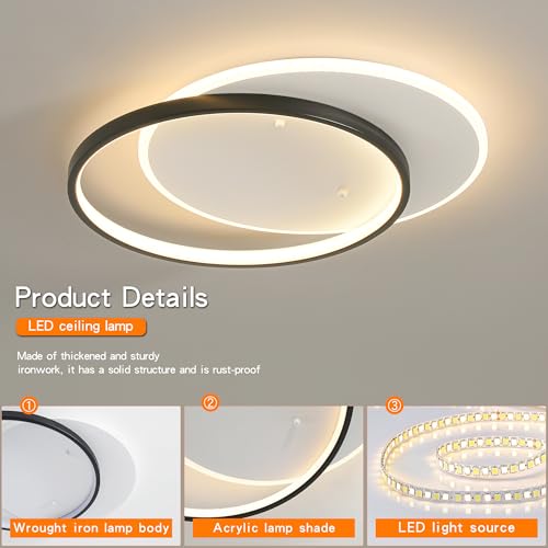 Modern LED Ceiling Light Fixture Black Semi Flush Mount Light with Remote Control 19.69" Hallway Light Fixtures Ceilings Mount Dimmable Ceiling Lamp for Bedroom
