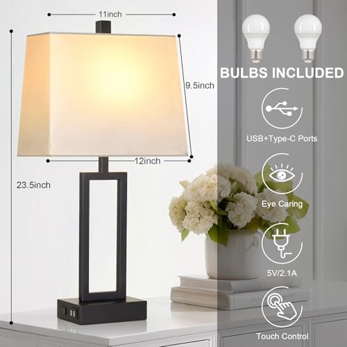 Touch Control Table Lamps with 2 USB Charging Ports & AC Outlets (2 Count)