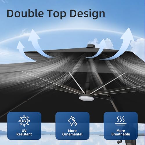 10x13FT Patio Cantilever Outdoor Offset Umbrella with LED Lights