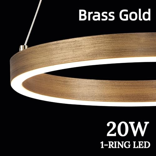 12in LED Ring Chandelier Brass Gold Modern Dimmable Pendant Light