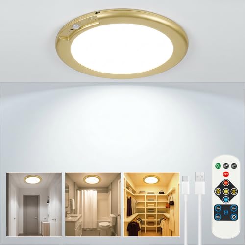 Gold Wireless Closet Lights Motion Sensor Rechargeable Ceiling Light Indoor
