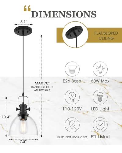 7.5" Matte Black Pendant Lights Kitchen Island