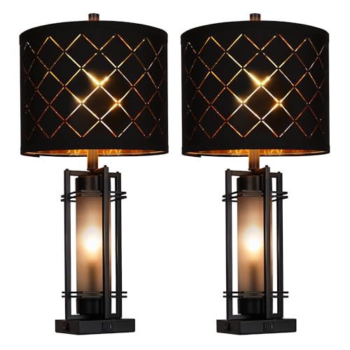 27'' Modern Table Lamp Set of 2 with Nightlight (2 Count)