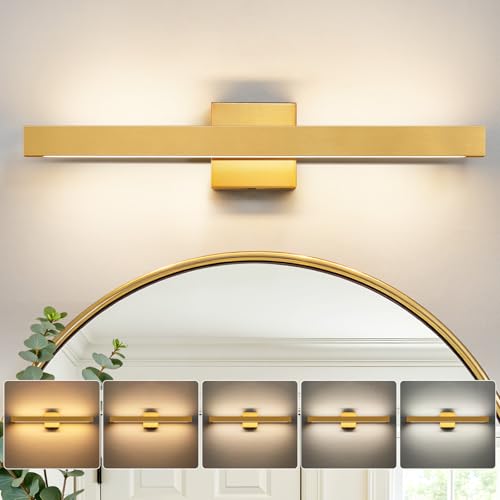24 Inch Modern Vanity Light Gold Bathroom Light Fixture Over Mirror with Up & Down Lighting 20W Vanity Lighting Fixture Dimmable 5CCT LED Bar Vanity Light for Bathroom Restroom