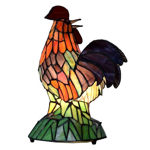 A0022 Tiffany Style Rooster Stained Glass Accent Lamp