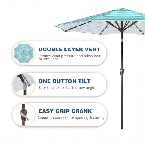 9FT Patio Umbrella with Solar Lights