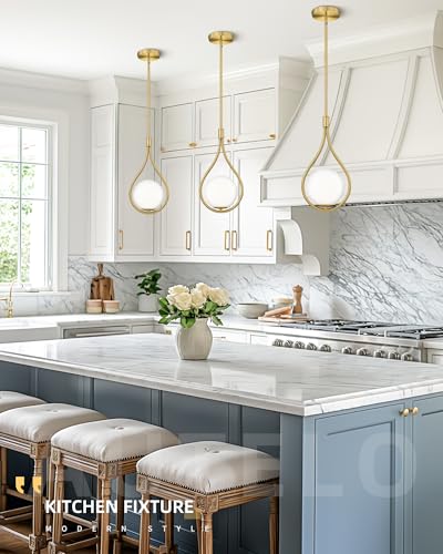 2 Pack 8 Inch Glass Brushed Gold Pendant Lights Kitchen Island