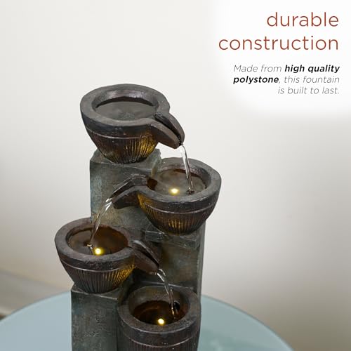 14" Tall Stoned Jar Water Fountain with Cascading LED Lights