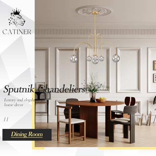 Modern 40" 6 Light Gold Sputnik Chandelier with Smoke Glass Globe