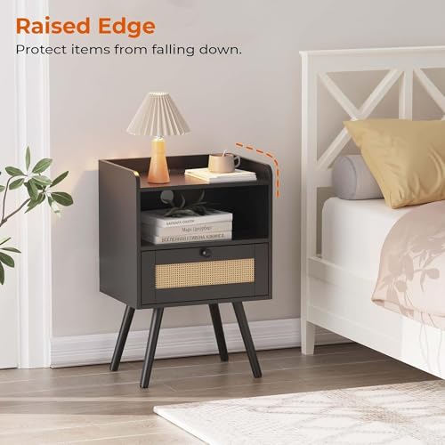 Nightstand with Charging Station & Rattan