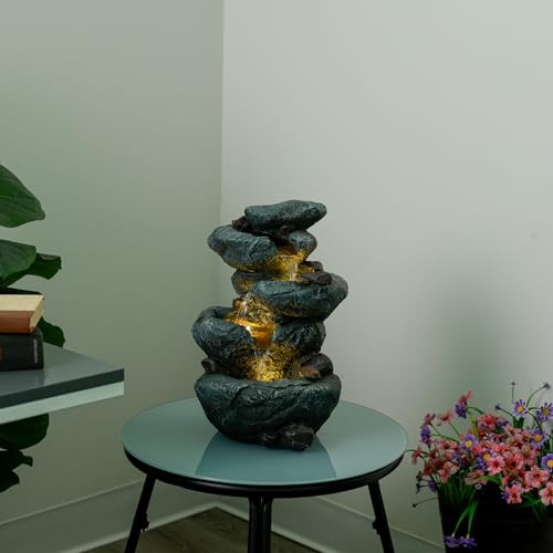 TZL418 14" 3 Tier Rock Fountain with LED Lights