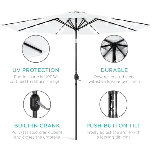 10ft Solar Polyester LED Lighted Patio Umbrella w