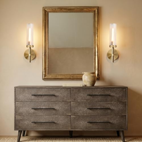 15" Knurled Brass Bathroom Wall Sconces