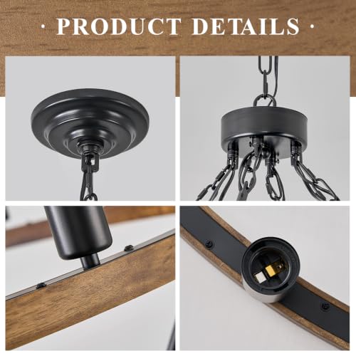 Oak Wooden Wagon Wheel Chandelier 24