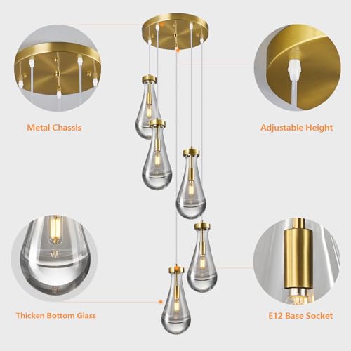 Raindrop Pendant Lights Kitchen Island Teardrop Gold Hanging Light Fixtures Clear Solid Glass Pendant Light Modern Chandeliers for Dining Room Porch Corridor Living Room