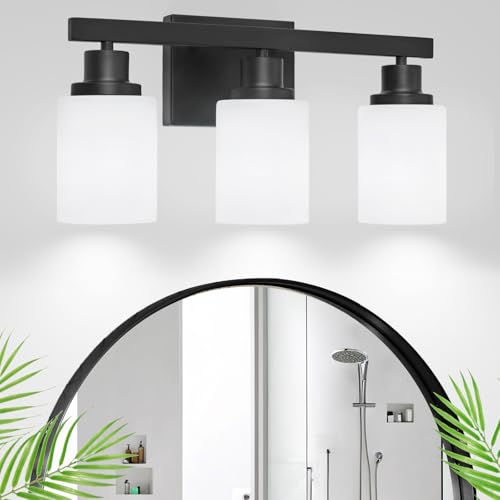 3 Light Bathroom Light Fixtures Over Mirror 17in Black Vanity Light
