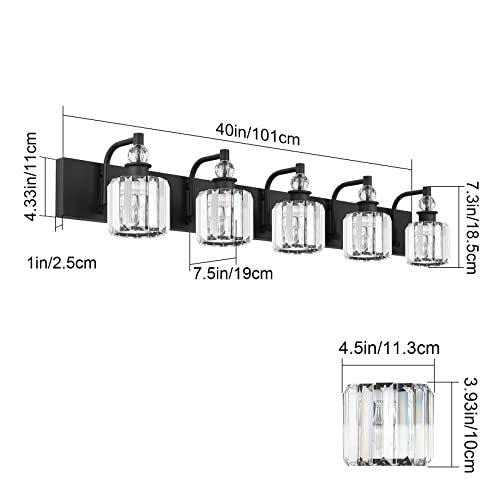 Crystal Black Vanity Light Fixtures 5 Light Crystal Bathroom Light Fixtures Over Long Mirror Modern Matte Black Bath Wall Lights