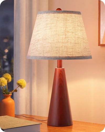 Farmhouse Table Lamp with Tapered Mahogany Wood Base