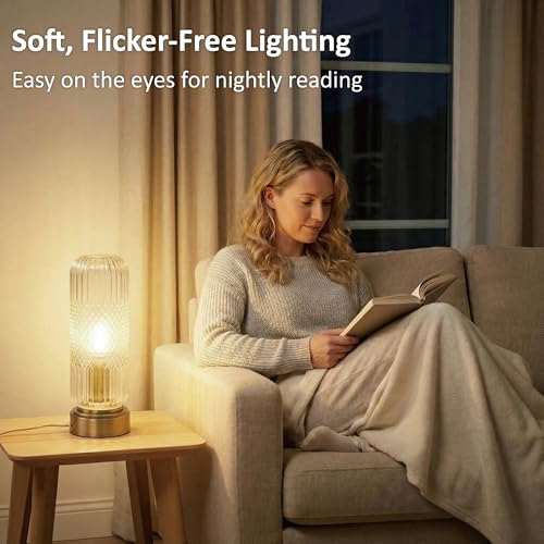 11.6 Inch Touch Dimmable Table Lamp with Ribbed Glass Shade