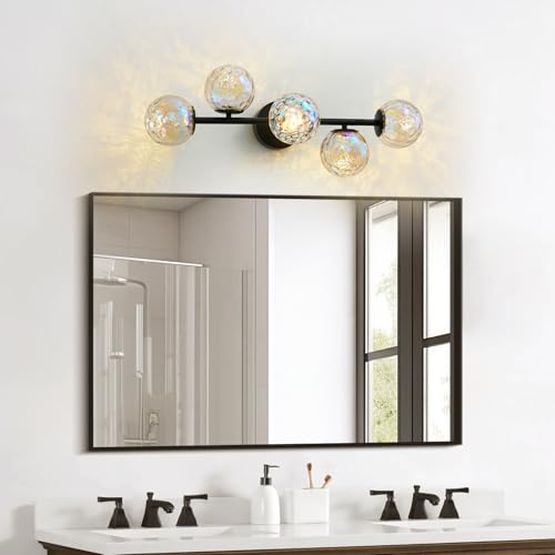 27" Black LED Stained Hammered Glass Globe Bathroom Vanity Light