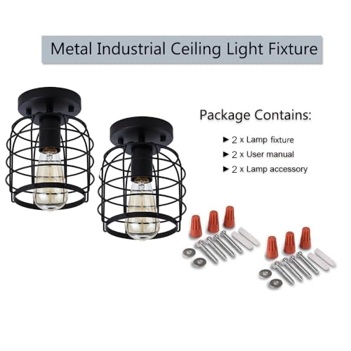 Industrial Vintage Flush Mount Ceiling Light (2 Count)