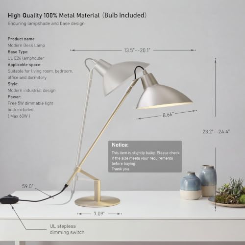 Desk Lamp Modern Industrial 100% Metal Adjustable Table Lamp 24"