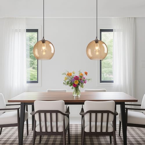 Light Brown Glass Pendant Lights Kitchen Island Globe Pendant Light Fixtures Modern Pendant Lighting for Bedroom Living Dining Room Light Fixture