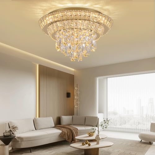 18" Gold Crystal Flush Mount Chandelier Modern LED Ceiling Light Fixture