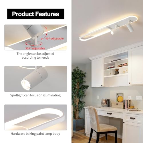 Modern LED Ceiling Light 39" Linear Ceiling Light with 2 Spotlight