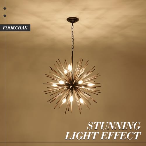 Black Wood Sputnik Chandeliers 12 Light Starburst Light Fixture Solid Wood