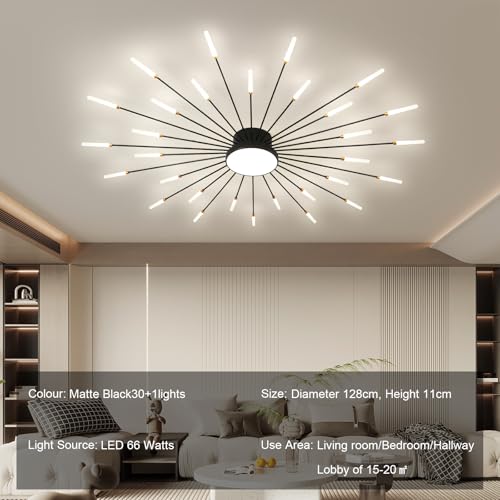 50.4" Ceiling Light Modern Flower Shape Ceiling Lamp for Living Room Dining Room Semi Flush Mount Metal Acrylic Sputnik Firework Petal LED Lighting Fixture