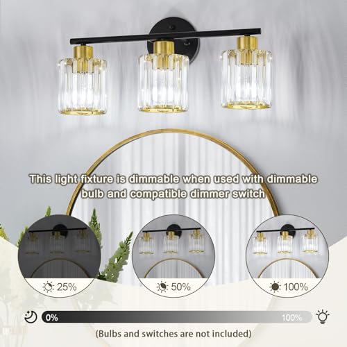 Modern Black Gold Crystal Bathroom Light Fixtures