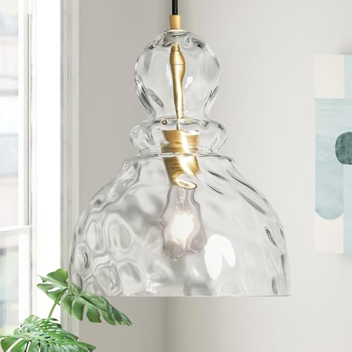 Hammered Glass Pendant Light Gold Pendant Lights Kitchen Island 10in Large Brass Kichen Island Light Over Sink Glass Ceiling Pendant Light for Entry Hallway Dining Room