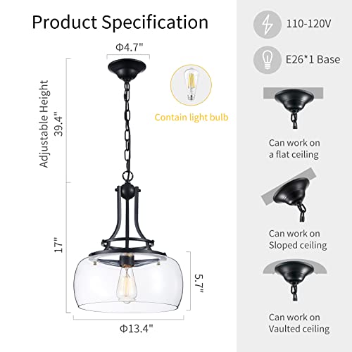 Chandelier Rustic Farmhouse Industrial Round Ceiling Pendant LED Light Fixture with Clear Glass Shades for Dining Room Kitchen Island Foyer Entryway