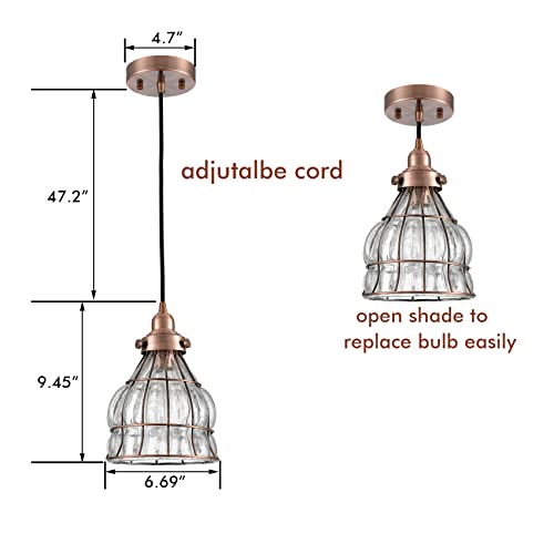 Vintage Kitchen Pendant Light with Cracked Glass Shade
