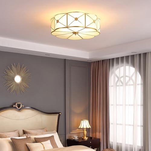 Vintage Brass Flush Mount Ceiling Light Suit for Living Room Bedroom