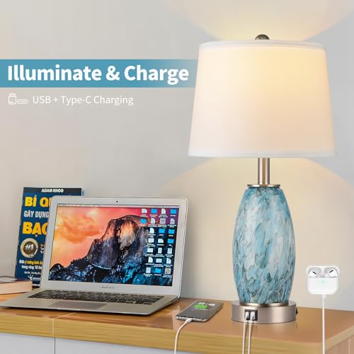 23.5" Coastal Modern Glass Table Lamp for Living Room Bedroom