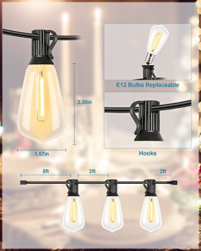 LED Outdoor String Lights 300FT Patio Lights with 96 Shatterproof ST38 Vintage Edison Bulbs (300 Foot)
