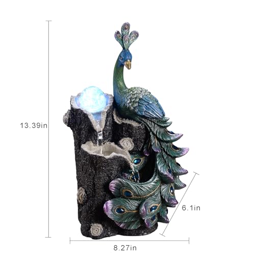 Tabletop Peacock Waterfall Fountain