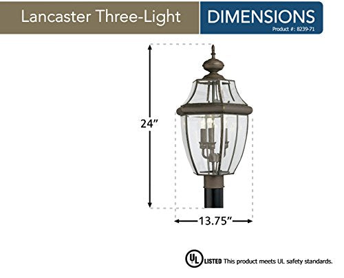 Lancaster 3 Light Post Lantern in Antique Bronze