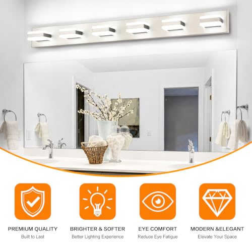 LED Modern Bathroom Vanity Lights Over Mirror Fixture Brushed Nickel Vanity Light 6 Light LED Nickel Wall Light ETL Listed